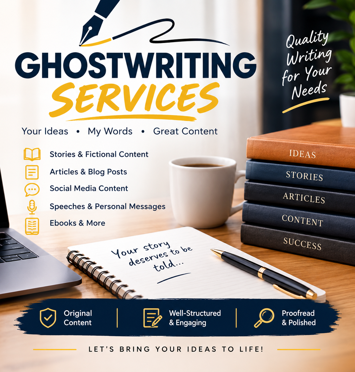 Promotional artwork for ghostwriting services